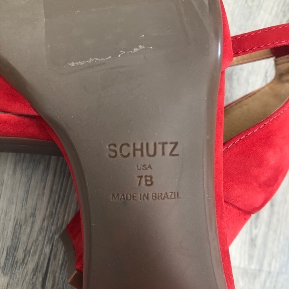 Schutz Roama Red Suede Block Heel Sandals - Picture 10 of 15